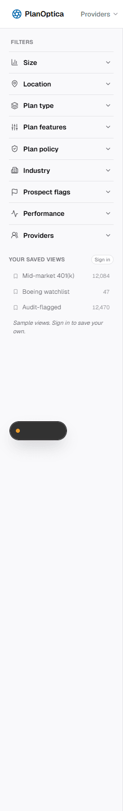 Live retirement filter rail on /plans showing all nine groups.